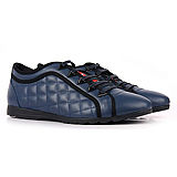 Prada Black Suede Trim Quilted Blue Leather Sneakers