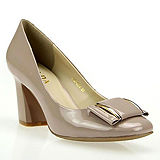 Prada Brass Trim Leather Bow Accent Beige Patent Leather Pumps