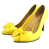 Prada Fluffy Leather Bow Yellow Pointy Toed Pumps