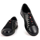 Prada Patent Leather Trimmed Black Leather Sneakers