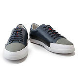 Prada White Black Grey Leather Trimmed Blue Leather Sneakers