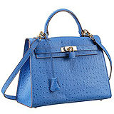 Hermes Kelly 32 Bag Ostrich Leather Blue