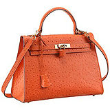 Hermes Kelly 32 Bag Ostrich Leather Orange
