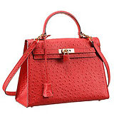 Hermes Kelly 32 Bag Ostrich Leather Red