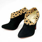 Christian Louboutin Black Suede Booties with Leopard Fur Ankle
