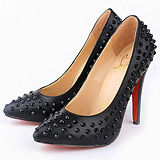 Christian Louboutin Enameled Stud Accented Black Leather Pumps