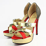 Christian Louboutin Gold Platform Sandals With Diamonds Studded Heels