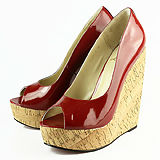 Christian Louboutin Red Patent Leather Peep Toe Wedges