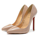 Christian Louboutin Patent Leather Beige Pointy Toe Pumps