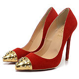 Christian Louboutin Spike Studded Gold Tip Red Suede Pumps