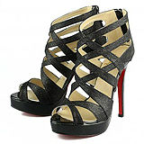 Christian Louboutin Black Leather Cross Strap Bootie Sandals